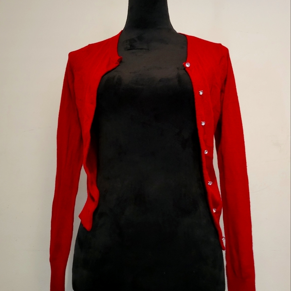 Red express button-up cardigan